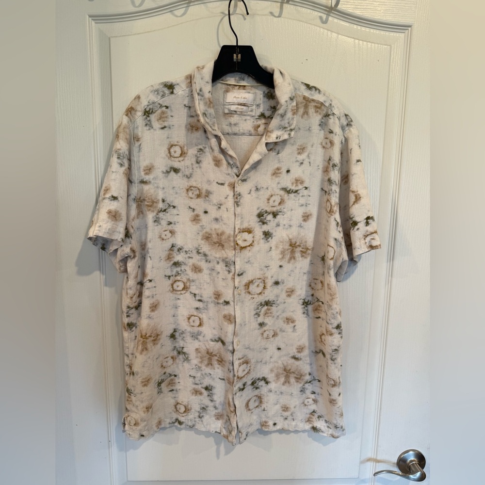 Porter & Ash Linen blend Casual Summer Button Down shirt Sz X-Large short sleeve
